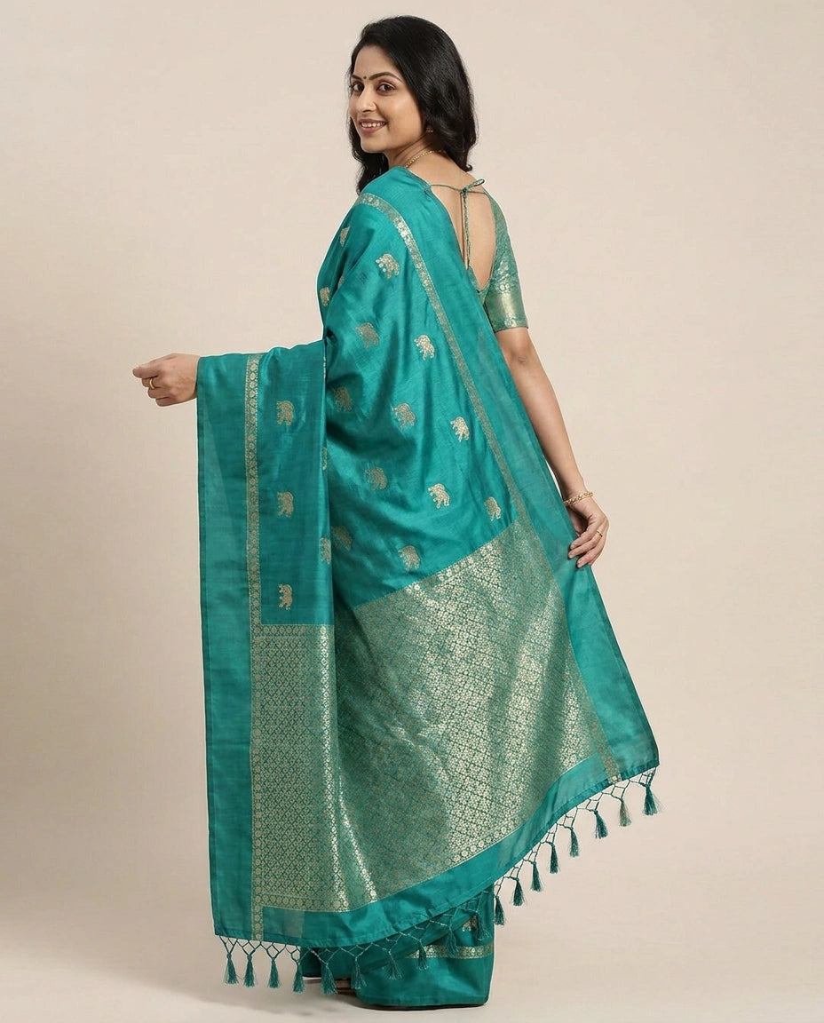 South Weave Saree in Dola Silk with Woven Border - Rangoli India
