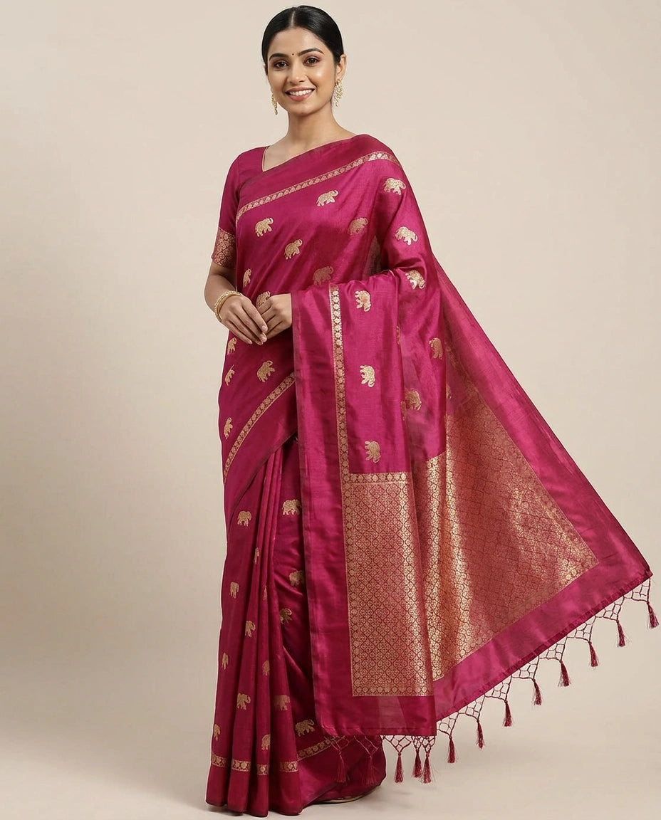 South Weave Saree in Dola Silk with Woven Border - Rangoli India