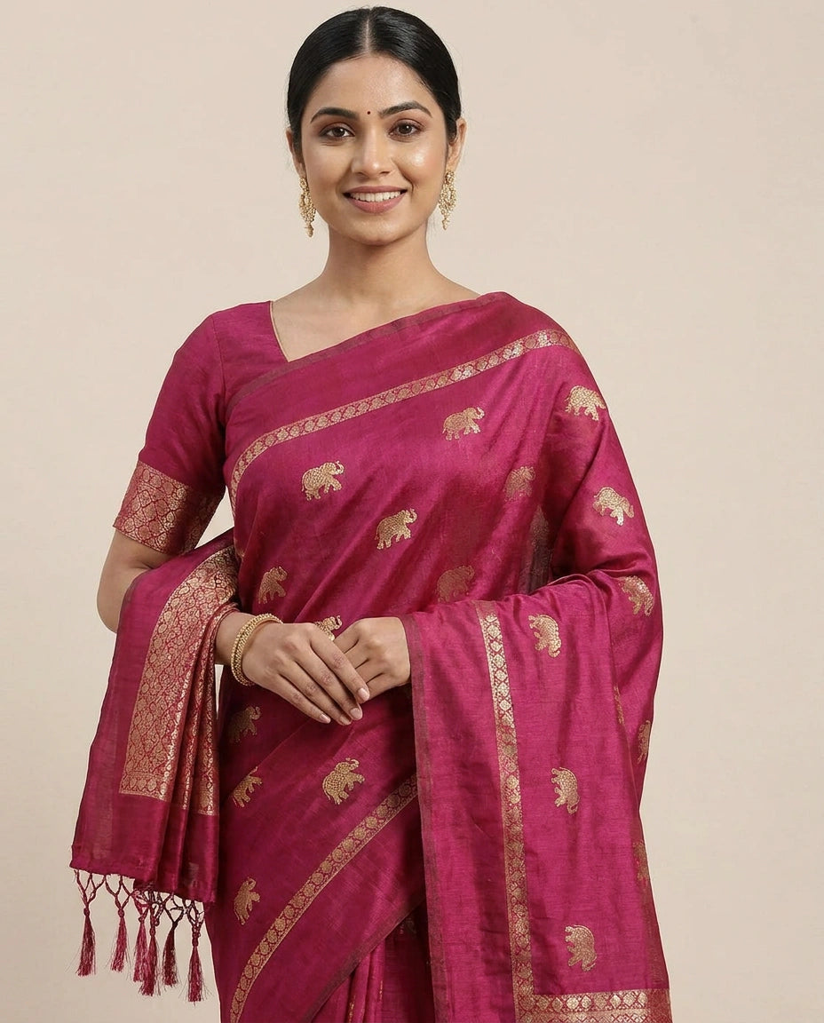 South Weave Saree in Dola Silk with Woven Border - Rangoli India