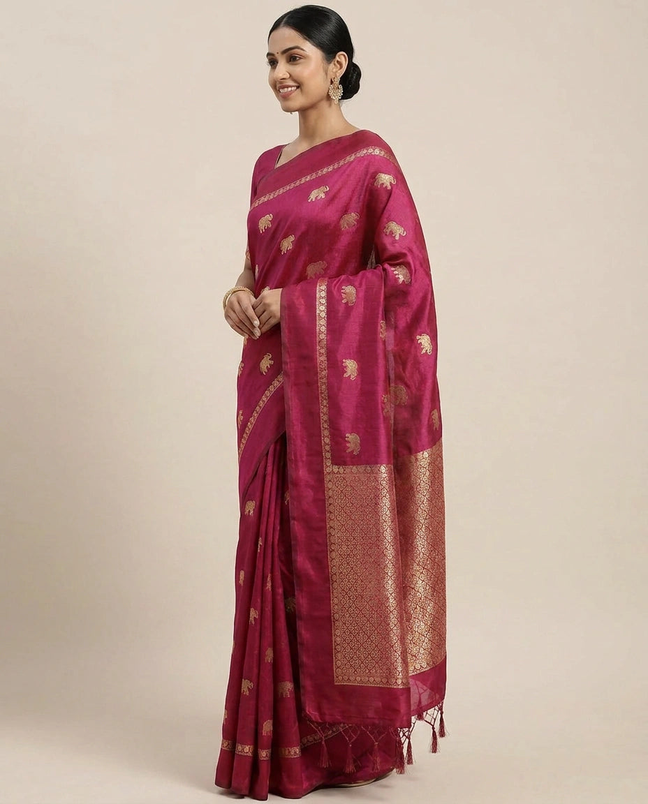 South Weave Saree in Dola Silk with Woven Border - Rangoli India