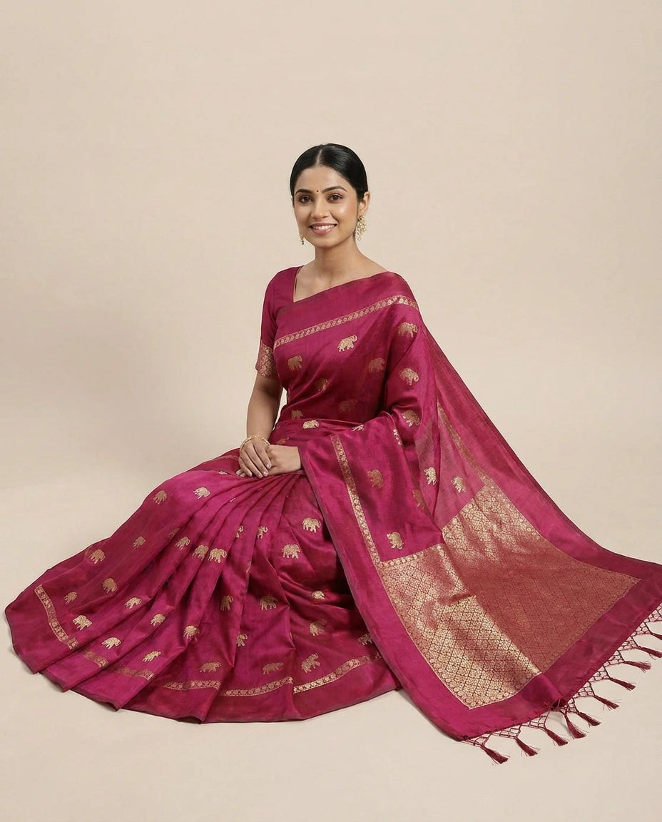 South Weave Saree in Dola Silk with Woven Border - Rangoli India