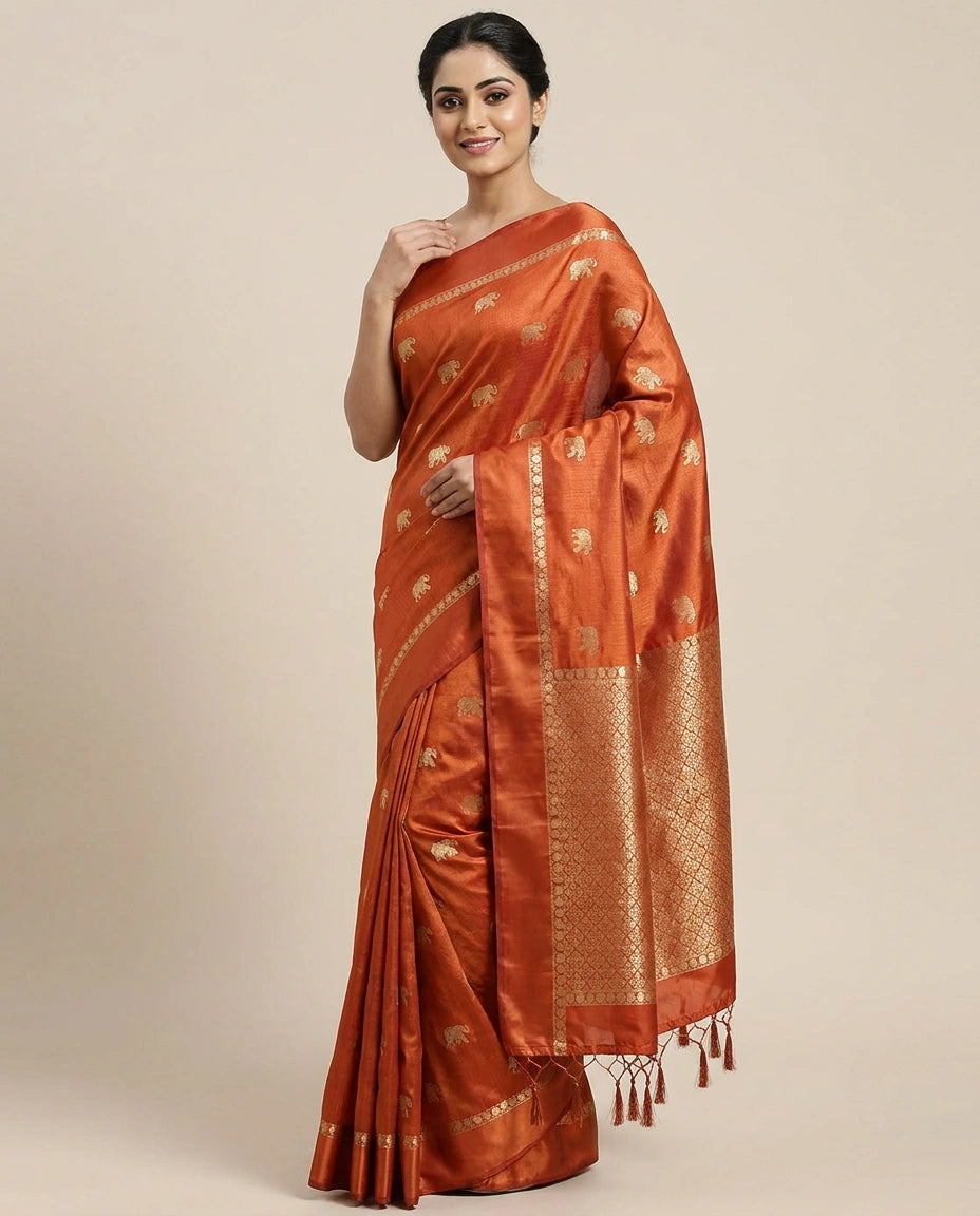 South Weave Saree in Dola Silk with Woven Border - Rangoli India
