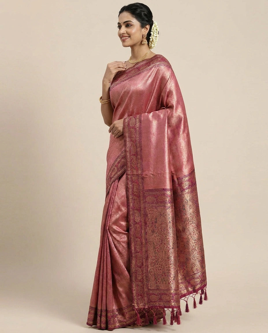 South Weave Saree with Woven Border - Rangoli India