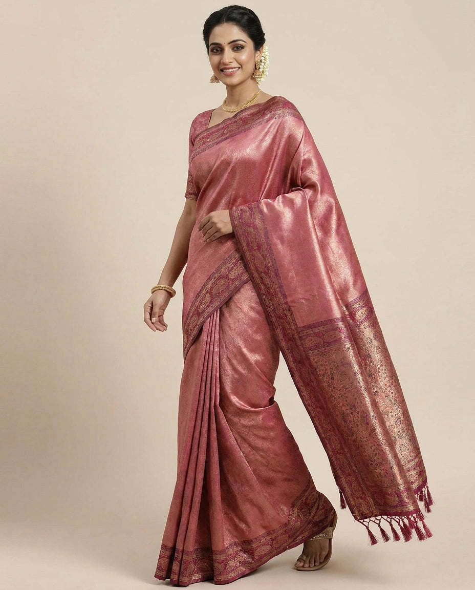 South Weave Saree with Woven Border - Rangoli India