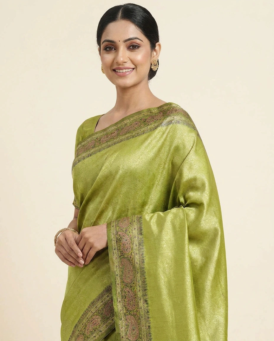 South Weave Saree with Woven Border - Rangoli India