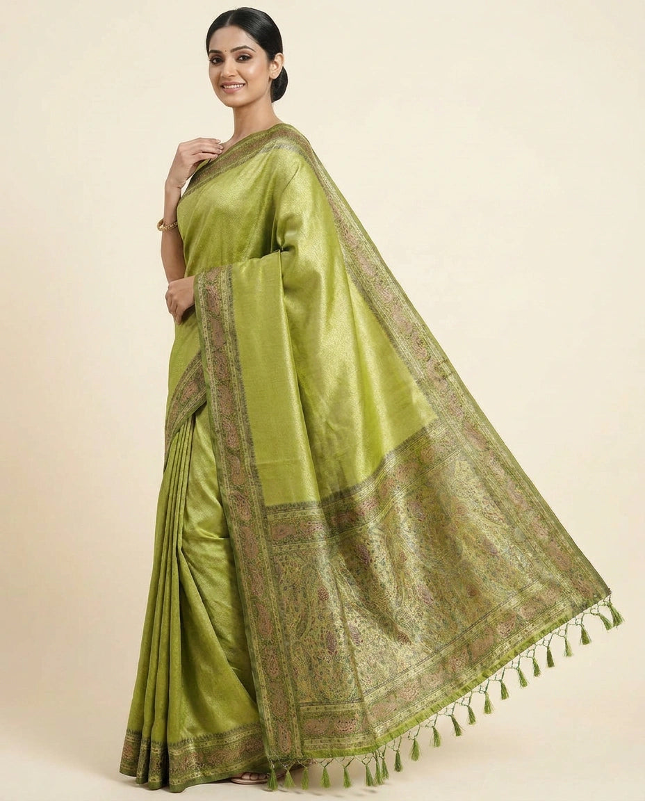 South Weave Saree with Woven Border - Rangoli India