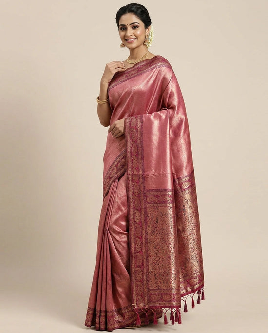 South Weave Saree with Woven Border - Rangoli India