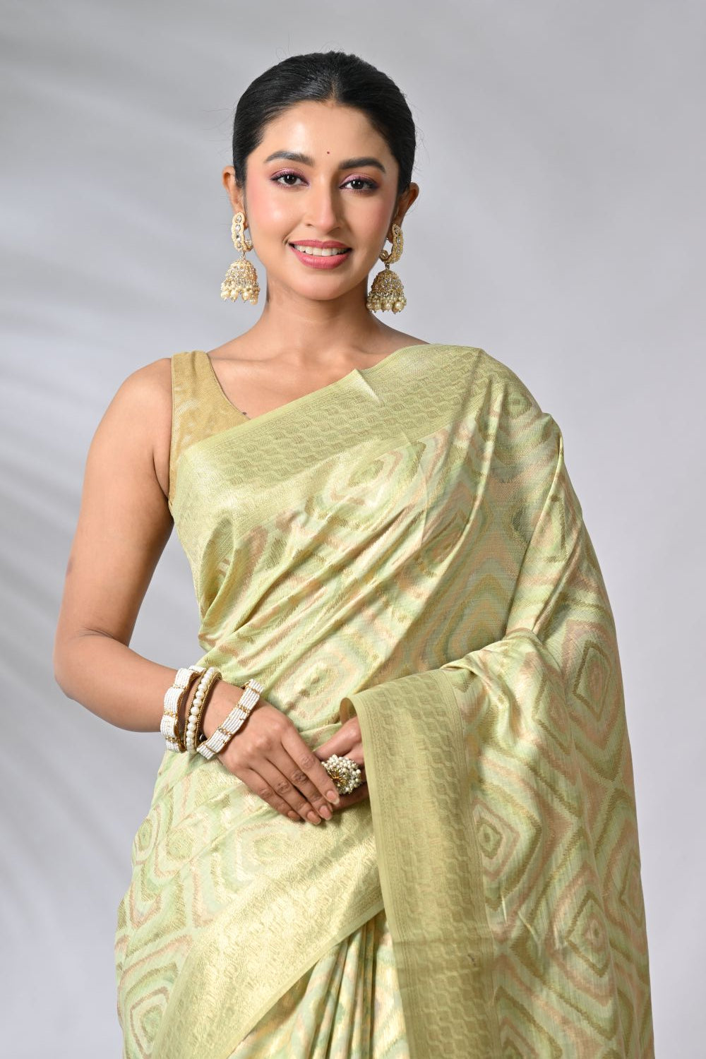 Rangoli Sage Green Cotton Saree with Subtle Woven Texture