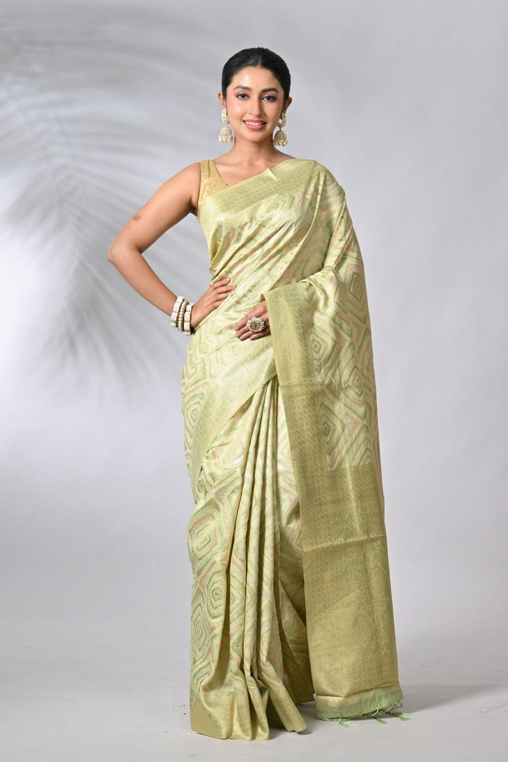 Rangoli Sage Green Cotton Saree with Subtle Woven Texture