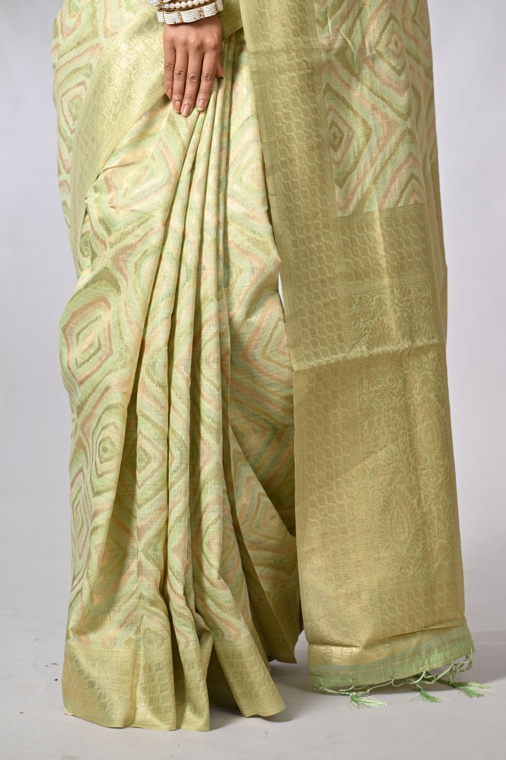 Rangoli Sage Green Cotton Saree with Subtle Woven Texture