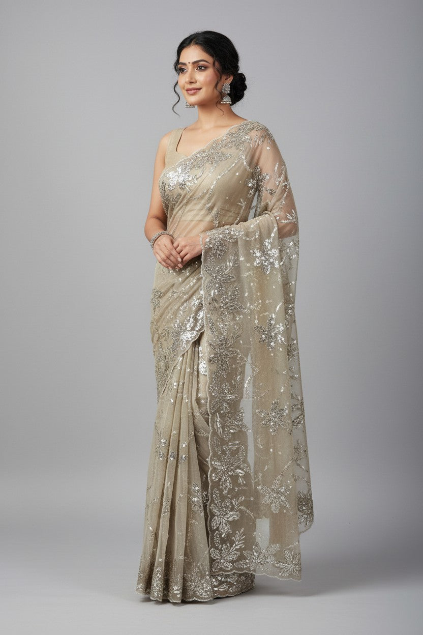 Handcrafted Tissue Embroidery Saree - Rangoli Sarees
