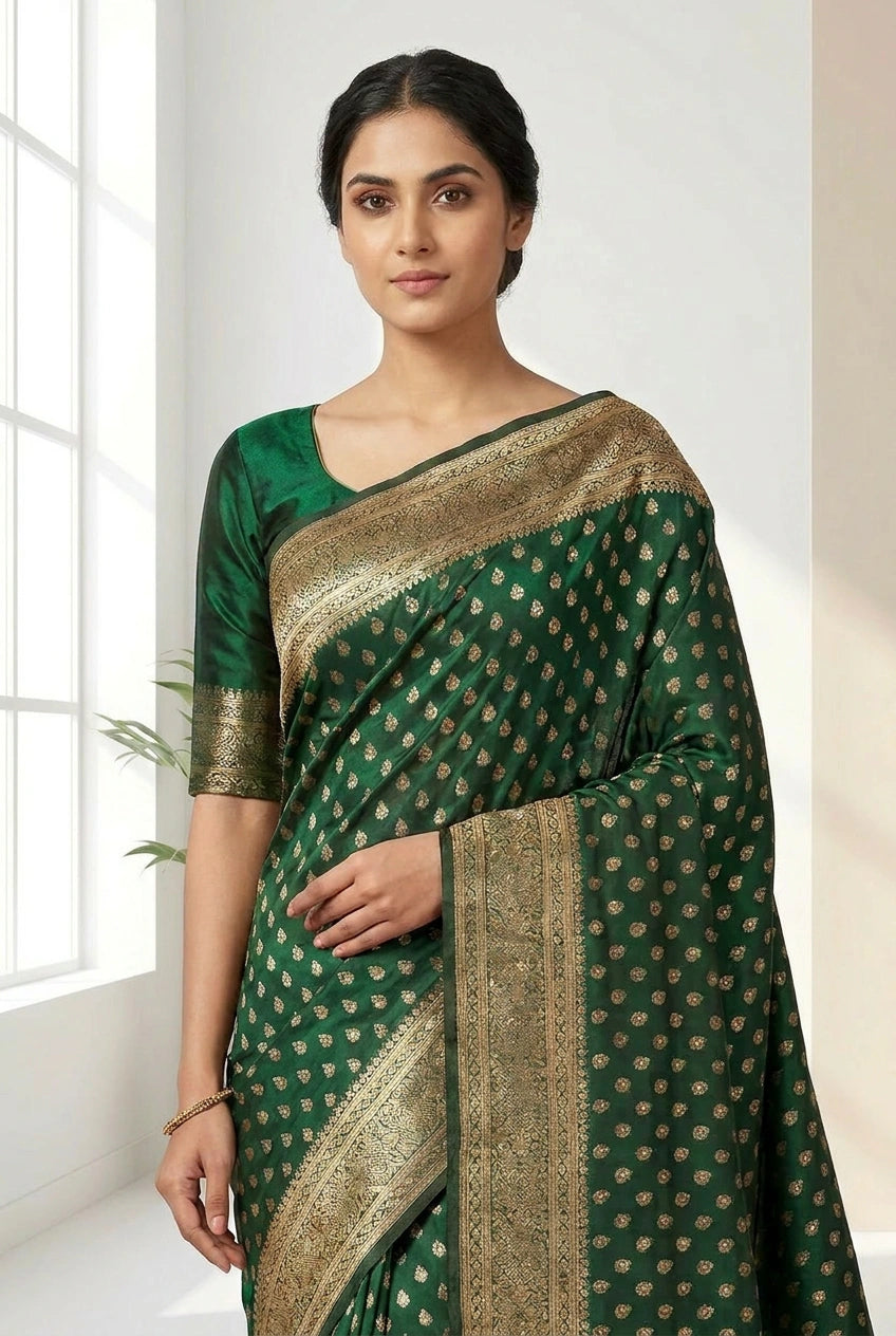 Firozi Green South Weave Silk Saree for Daily Puja Wear