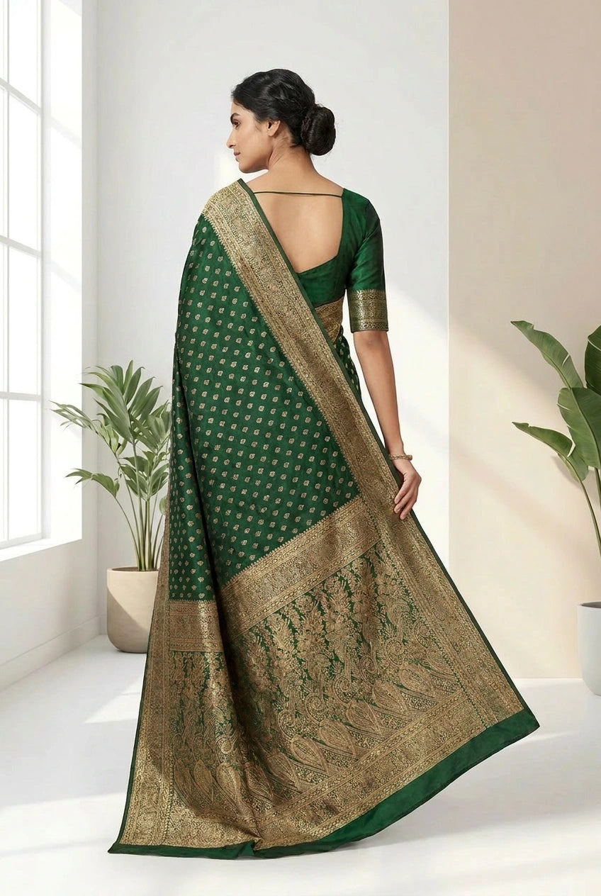 Firozi Green South Weave Silk Saree for Daily Puja Wear