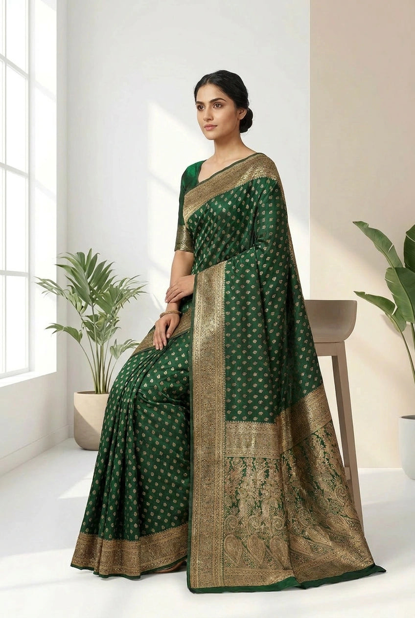 Firozi Green South Weave Silk Saree for Daily Puja Wear