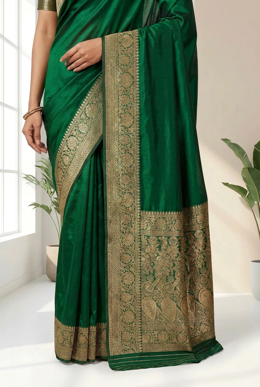 Firozi Green South Weave Silk Saree for Daily Puja Wear