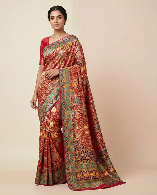 Beige Mashru Silk Banarasi Saree with Real Zari Brocade Weave - Rangoli India
