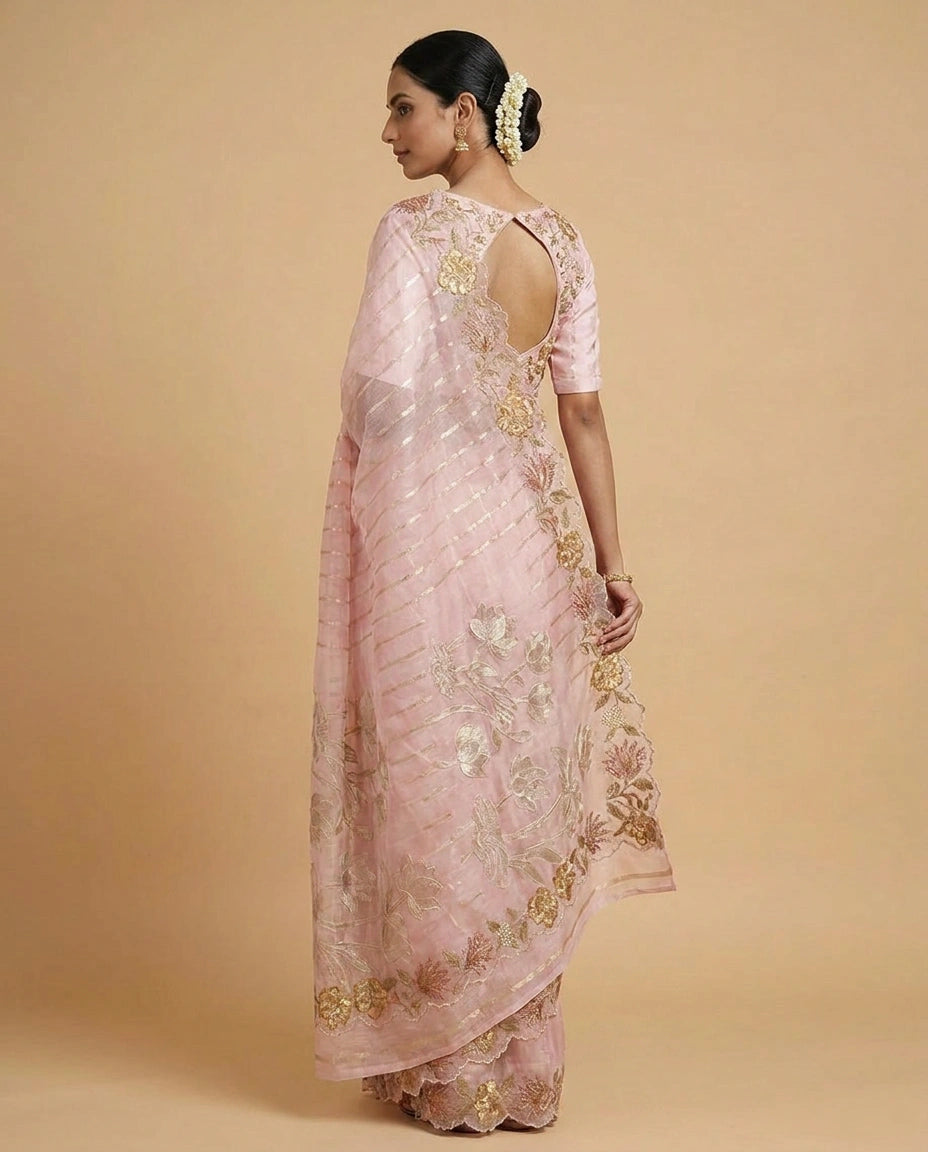 Kota Saree with Aari Hook Embroidery and Resham Floral Work view 2