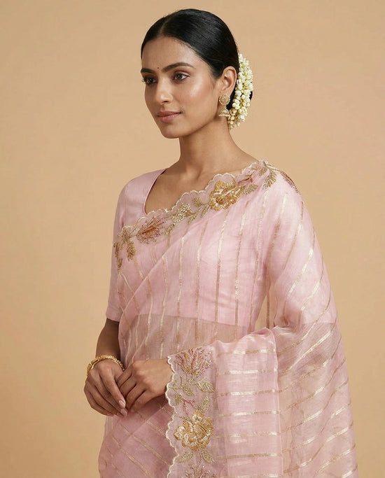 Kota Saree with Aari Hook Embroidery and Resham Floral Work view 4