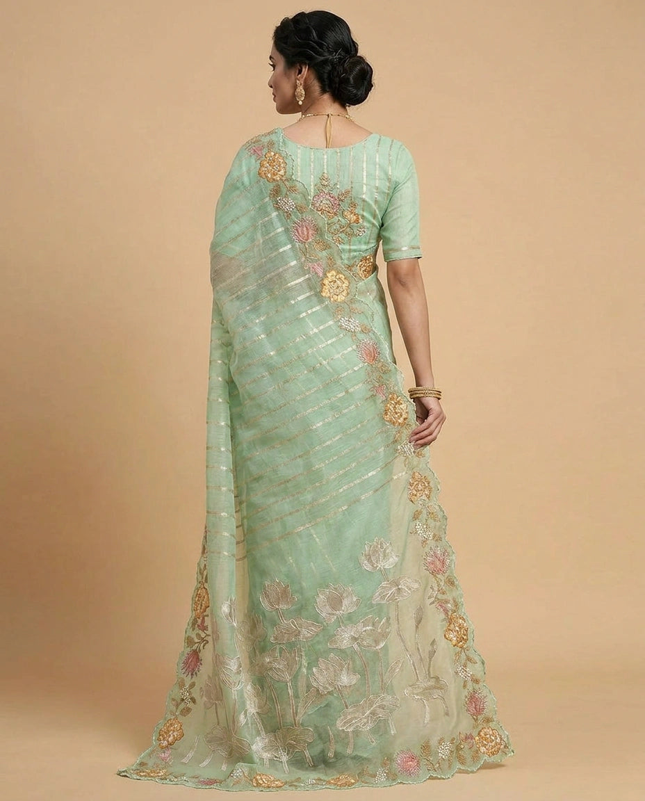 Kota Saree with Aari Hook Embroidery and Resham Floral Work view 6