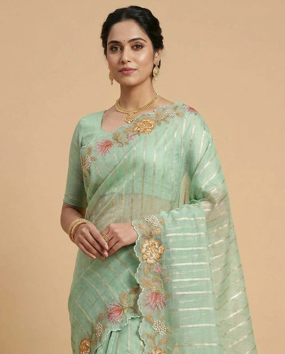 Kota Saree with Aari Hook Embroidery and Resham Floral Work view 8