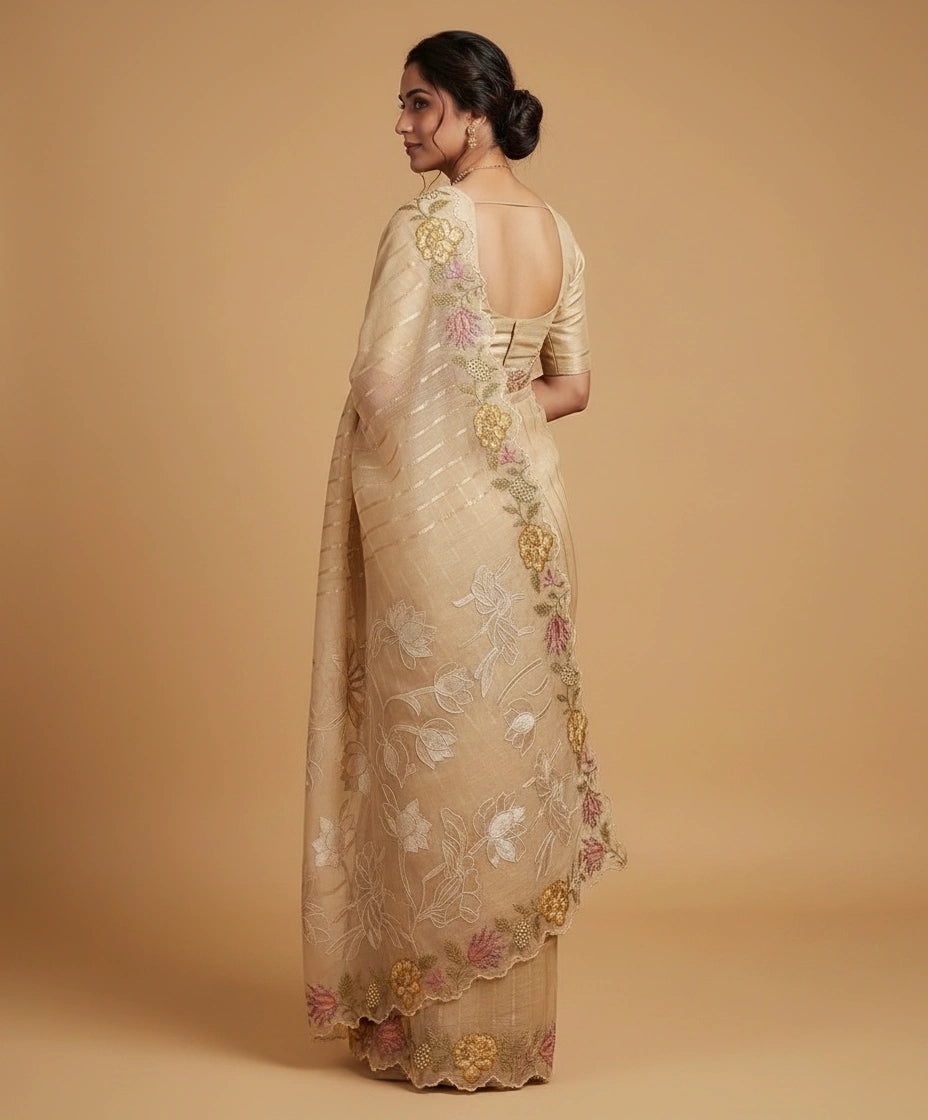 Kota Saree with Aari Hook Embroidery and Resham Floral Work view 10