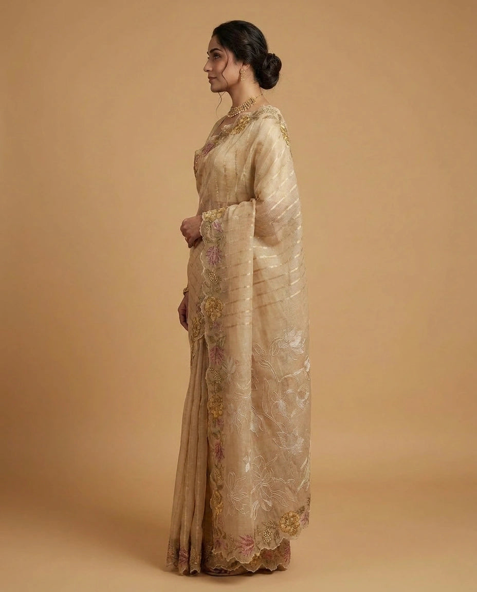 Kota Saree with Aari Hook Embroidery and Resham Floral Work view 11