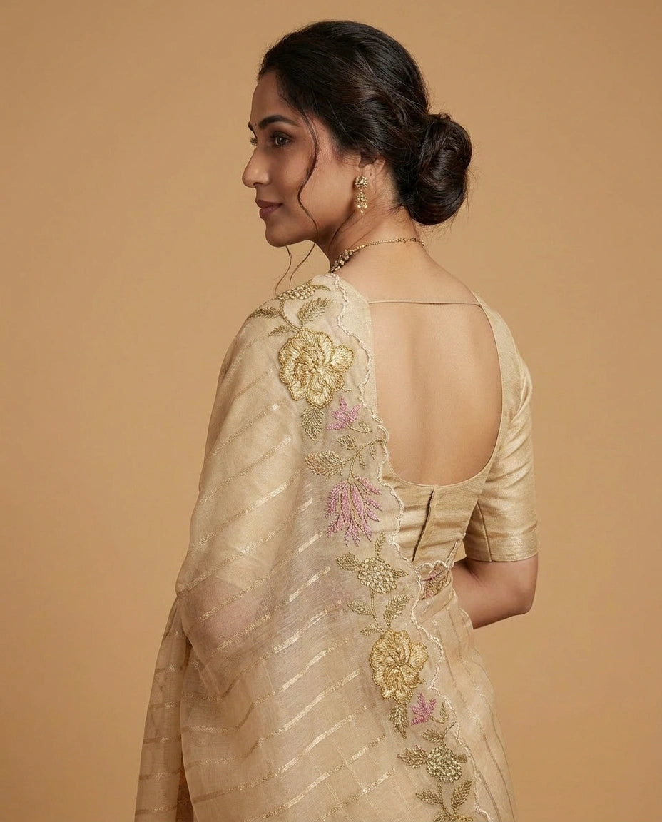 Kota Saree with Aari Hook Embroidery and Resham Floral Work view 12