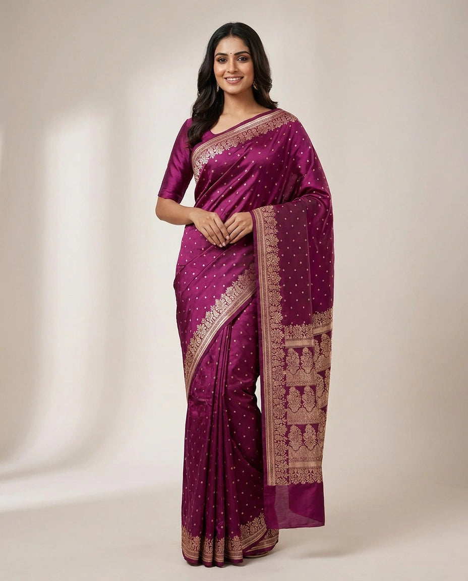 Mashru Silk Banarasi Saree with Zari Border for Women