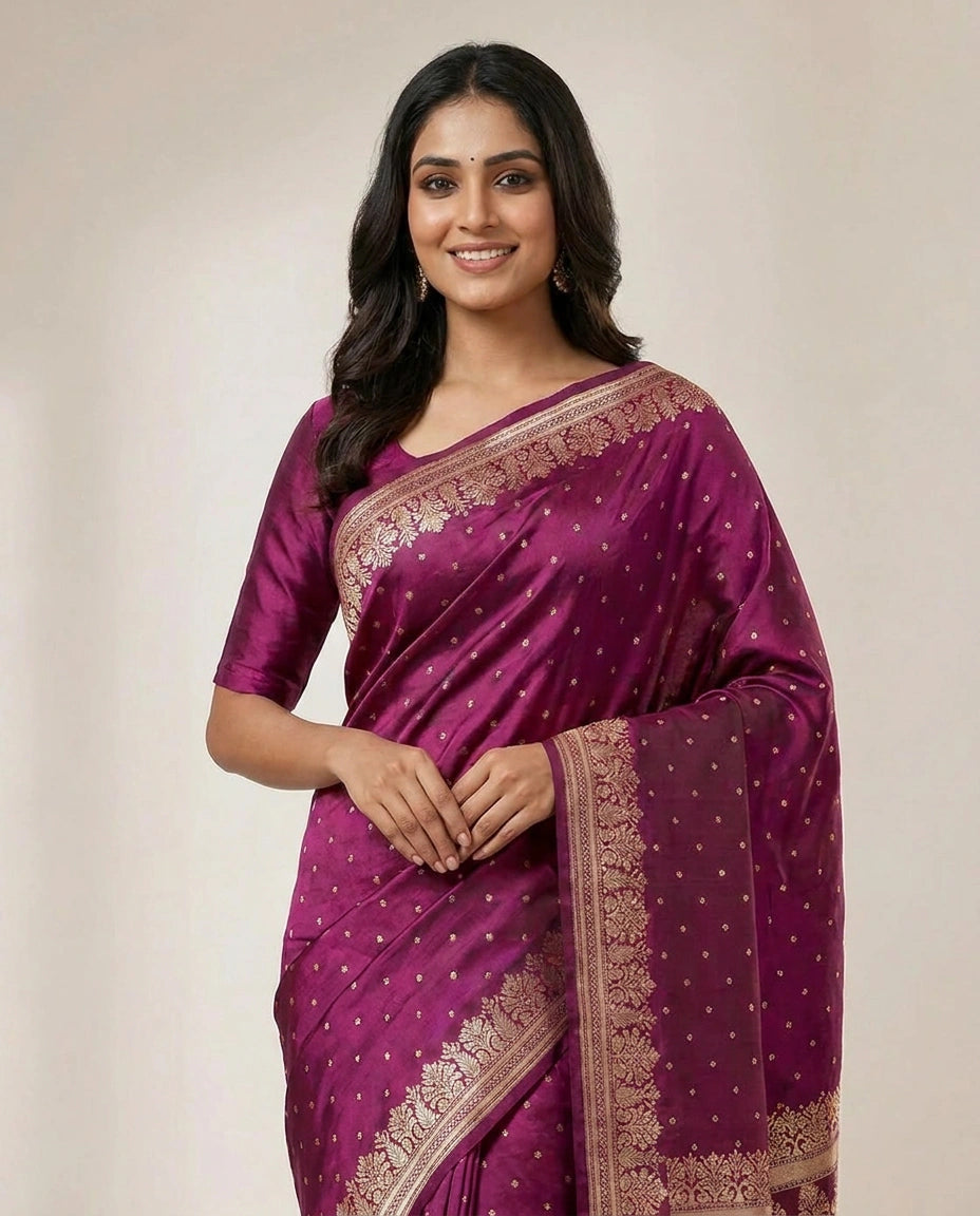 Mashru Silk Banarasi Saree with Zari Border for Women