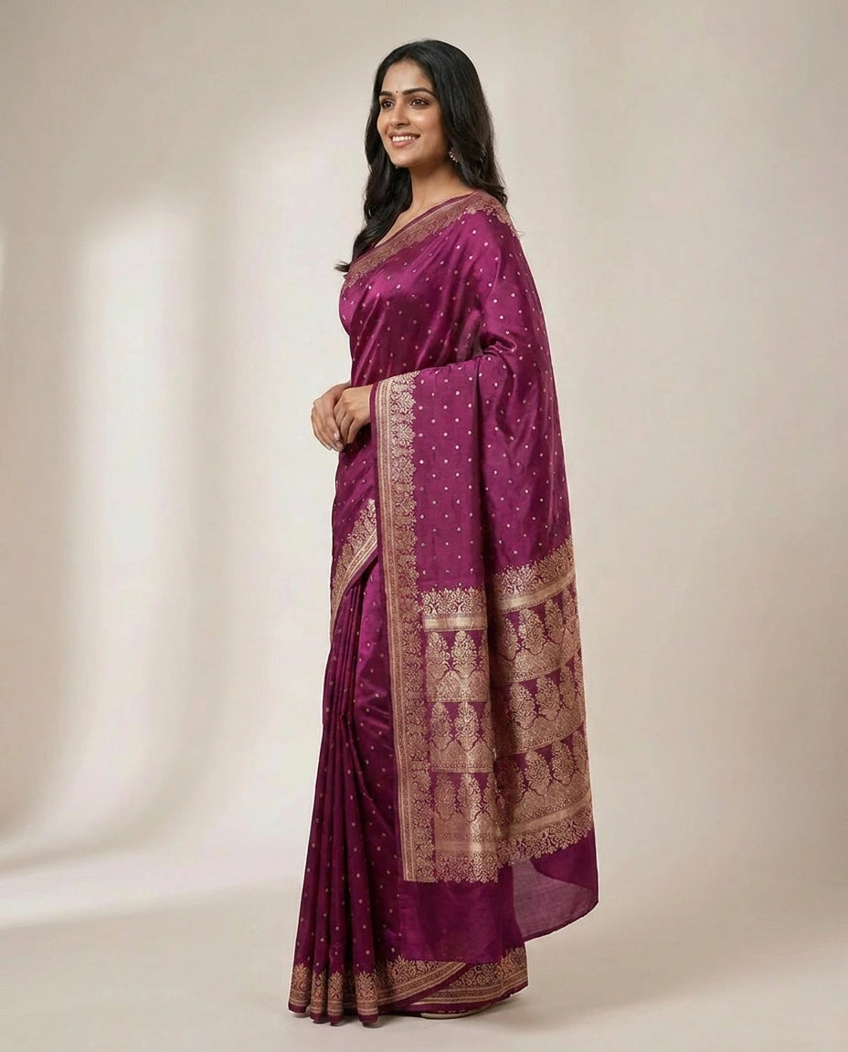 Mashru Silk Banarasi Saree with Zari Border for Women