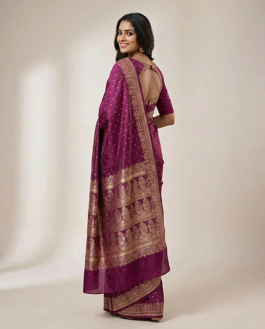 Mashru Silk Banarasi Saree with Zari Border for Women
