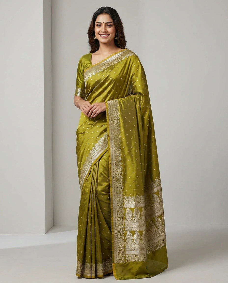 Mashru Silk Banarasi Saree with Zari Border for Women