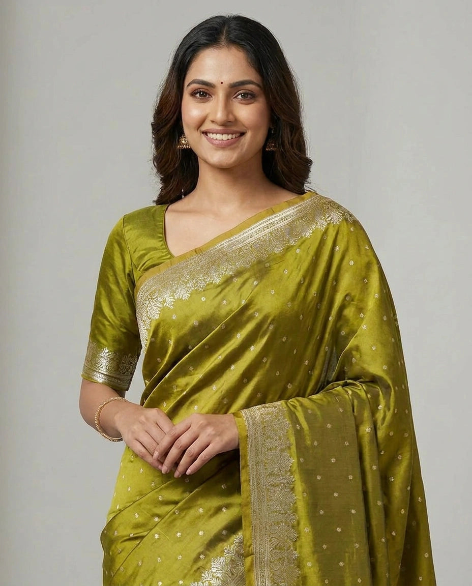 Mashru Silk Banarasi Saree with Zari Border for Women