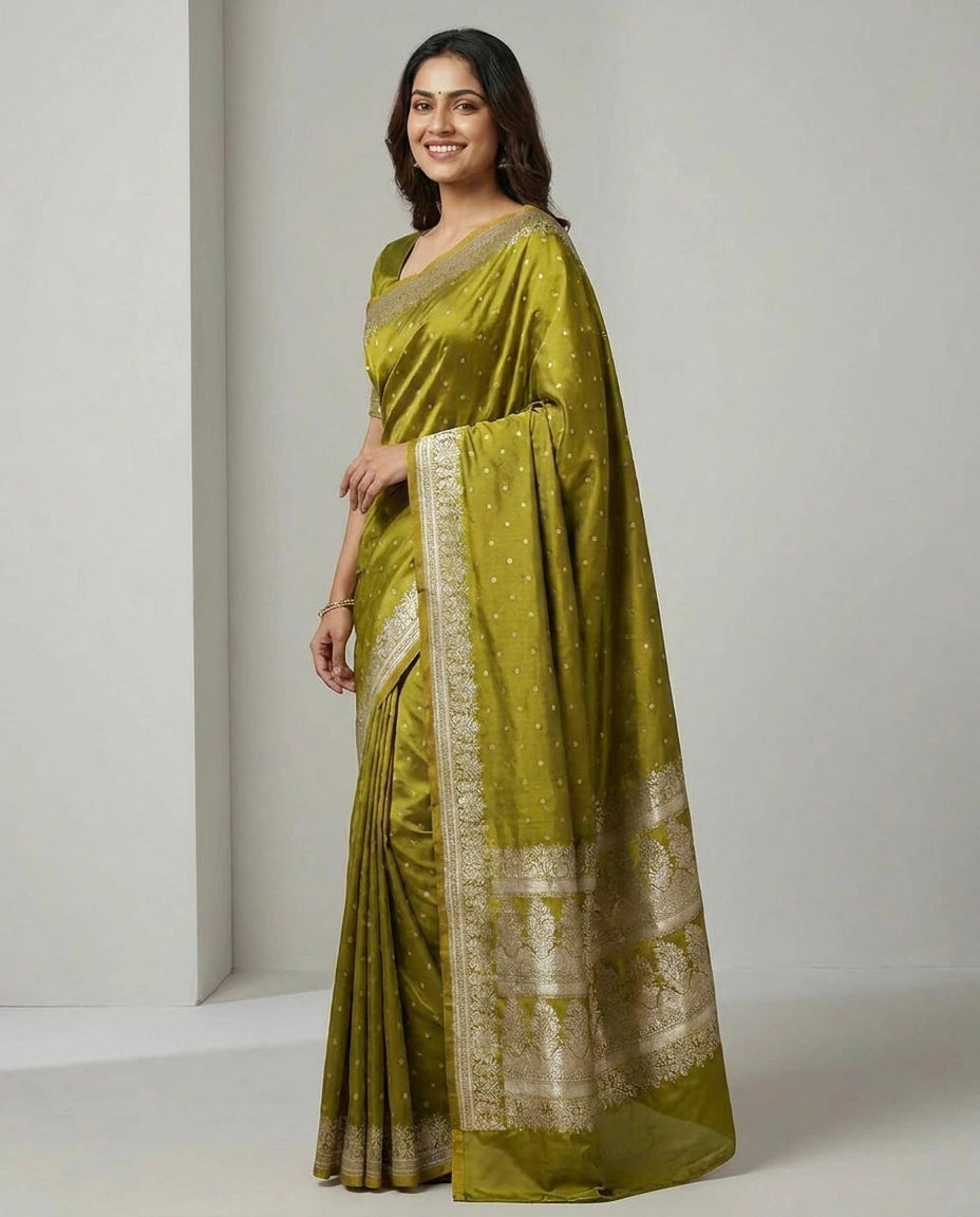 Mashru Silk Banarasi Saree with Zari Border for Women