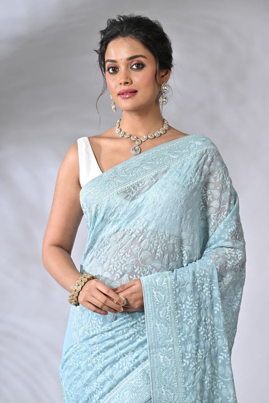 Sky Blue Georgette and Chiffon Georgette Saree