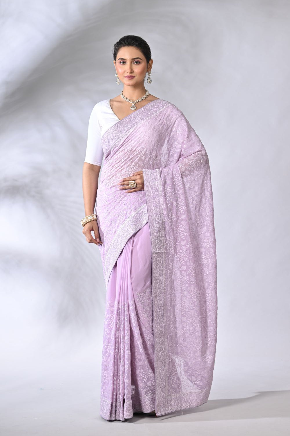 Mauve Georgette Embroidery Saree - georgette; synthetic Indian ethnic wear by Rangoli