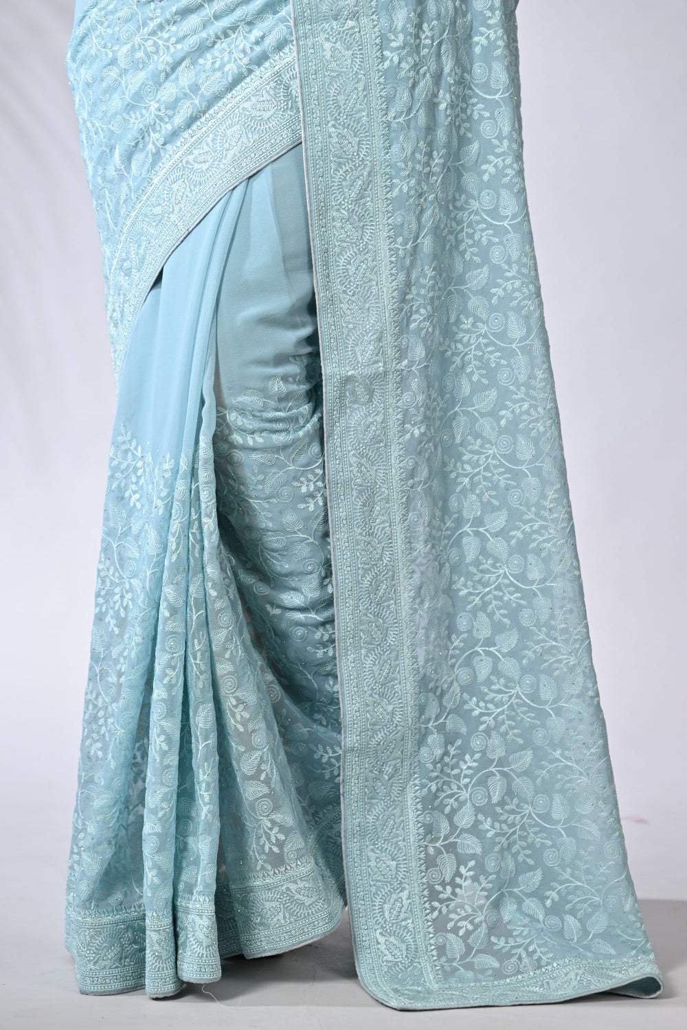 Sky Blue Georgette and Chiffon Georgette Saree