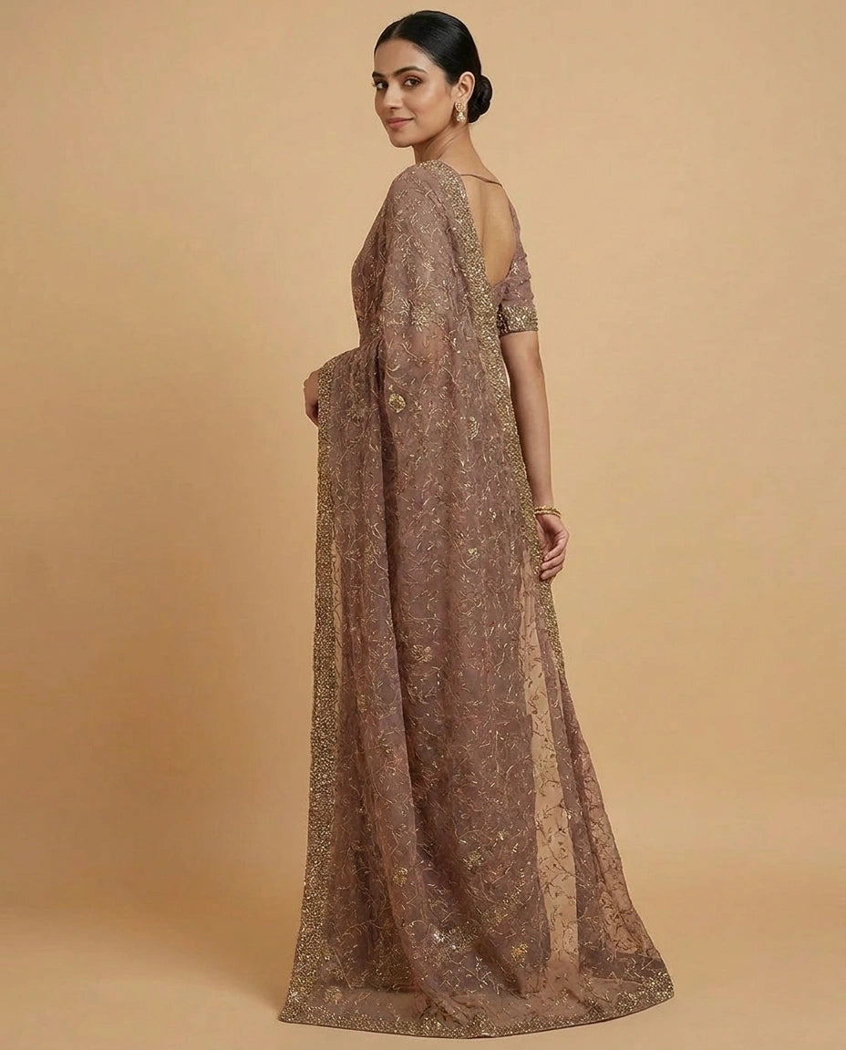 Chiffon Saree with Fine Sequin Embroidery Border and Pallu view 4