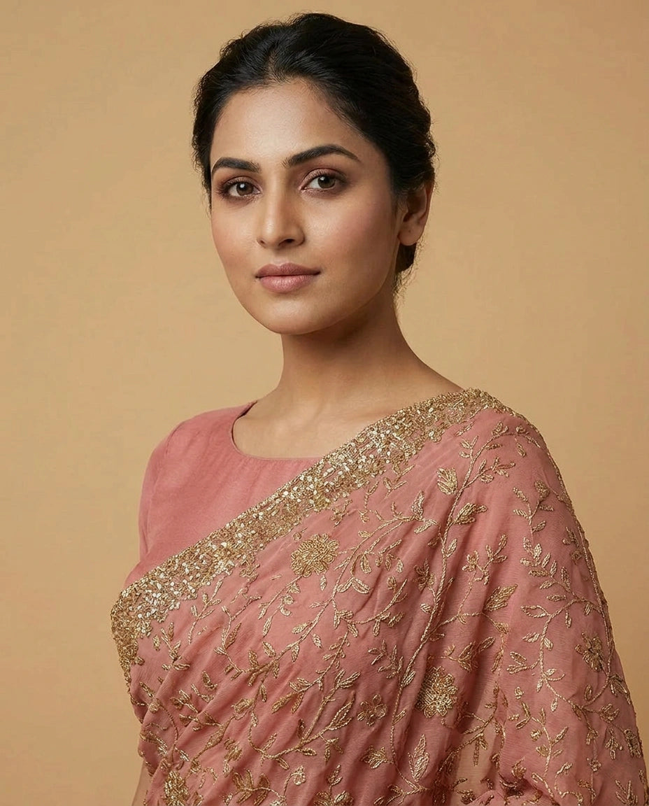 Chiffon Saree with Fine Sequin Embroidery Border and Pallu view 11