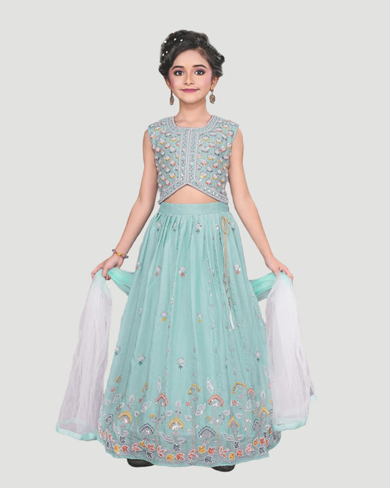 Blue Girls Blue Silk Lehenga Set - Rangoli India