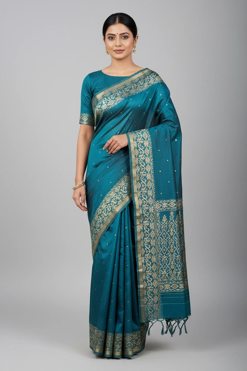 Artisan Woven Tussar Silk Chapa Weave Saree - Rangoli Sarees