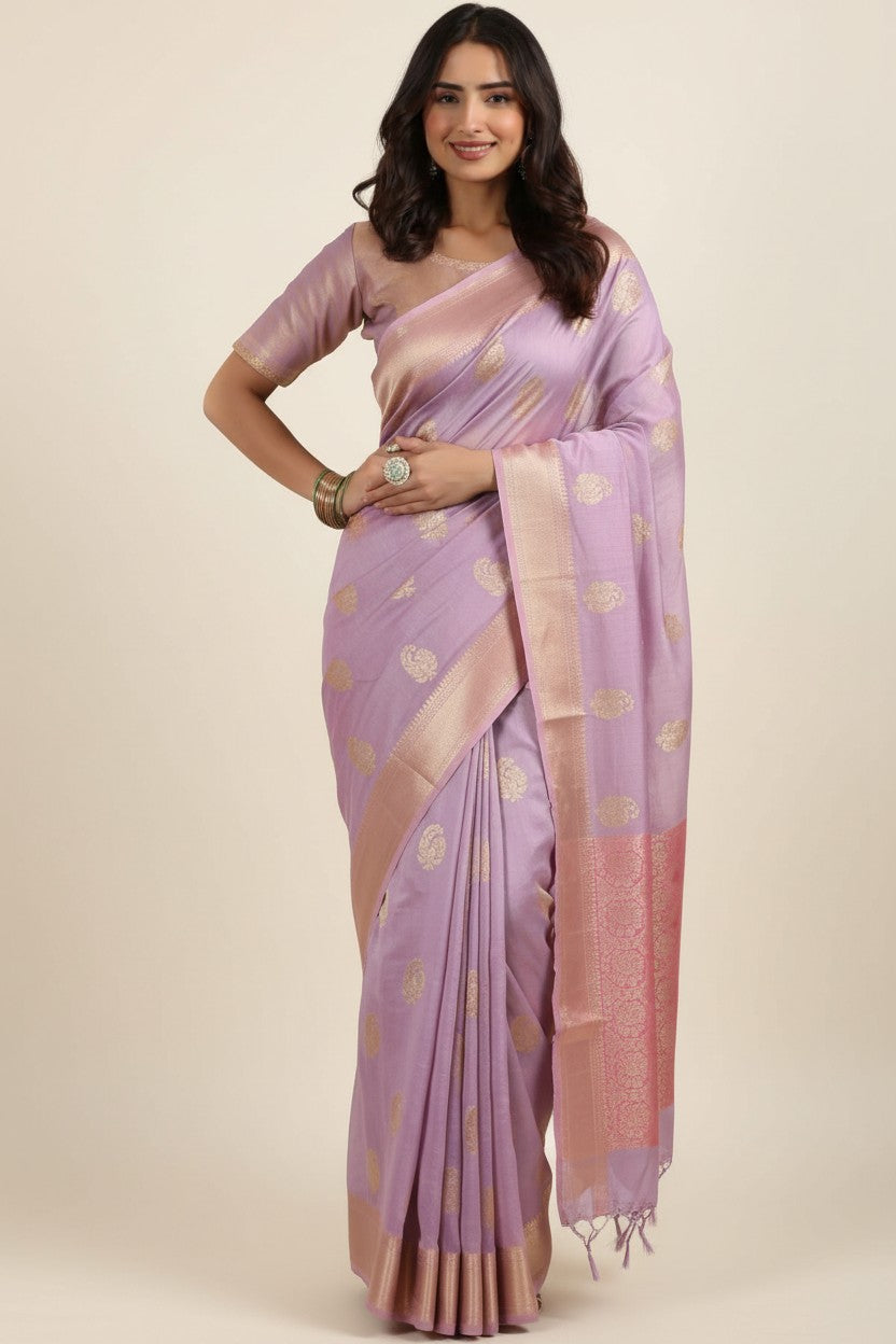 Handcrafted Chanderi Silk Banarasi Silk Saree - Pink | Rangoli