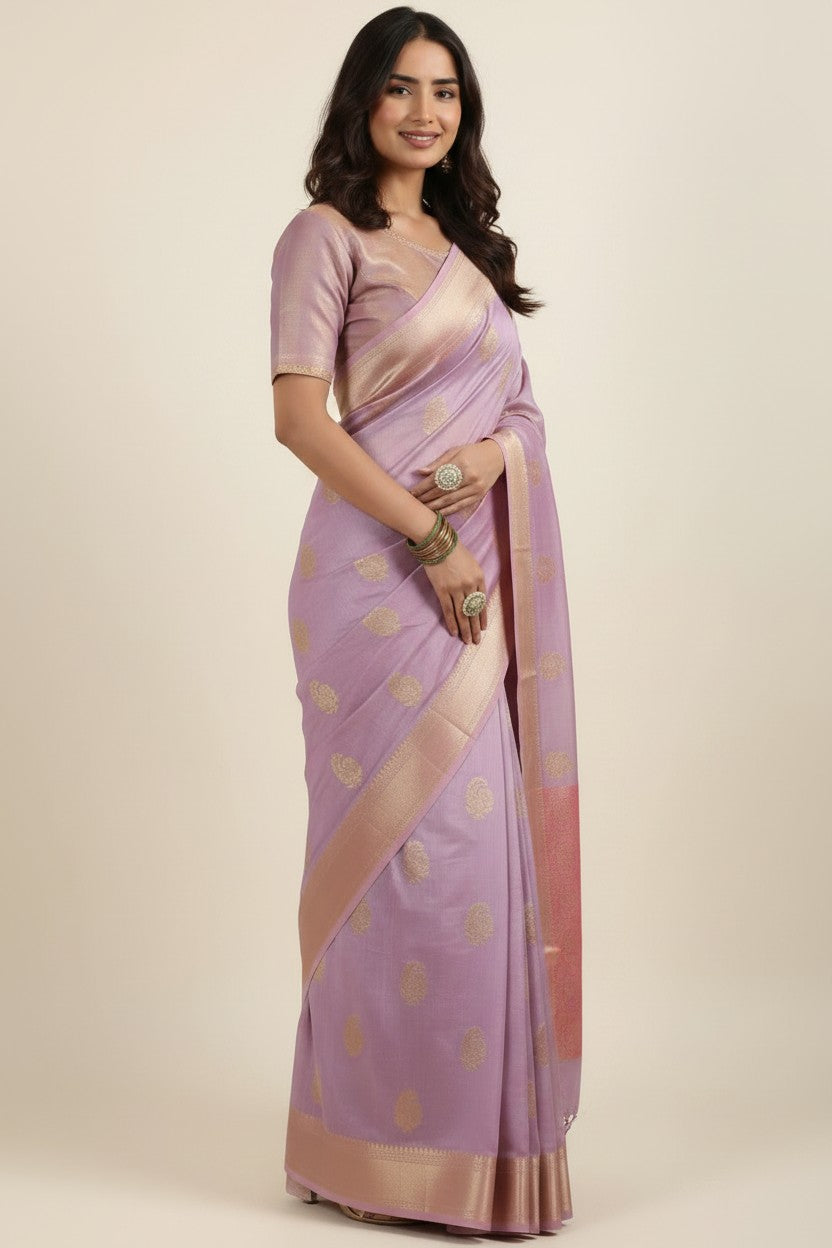 Handcrafted Chanderi Silk Banarasi Silk Saree - Off White | Rangoli