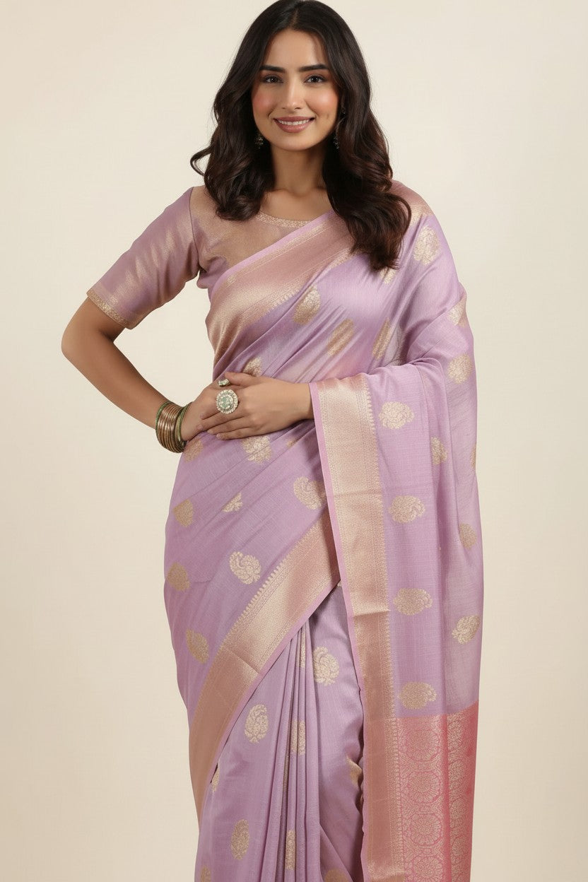 Handcrafted Chanderi Silk Banarasi Silk Saree - Yellow | Rangoli