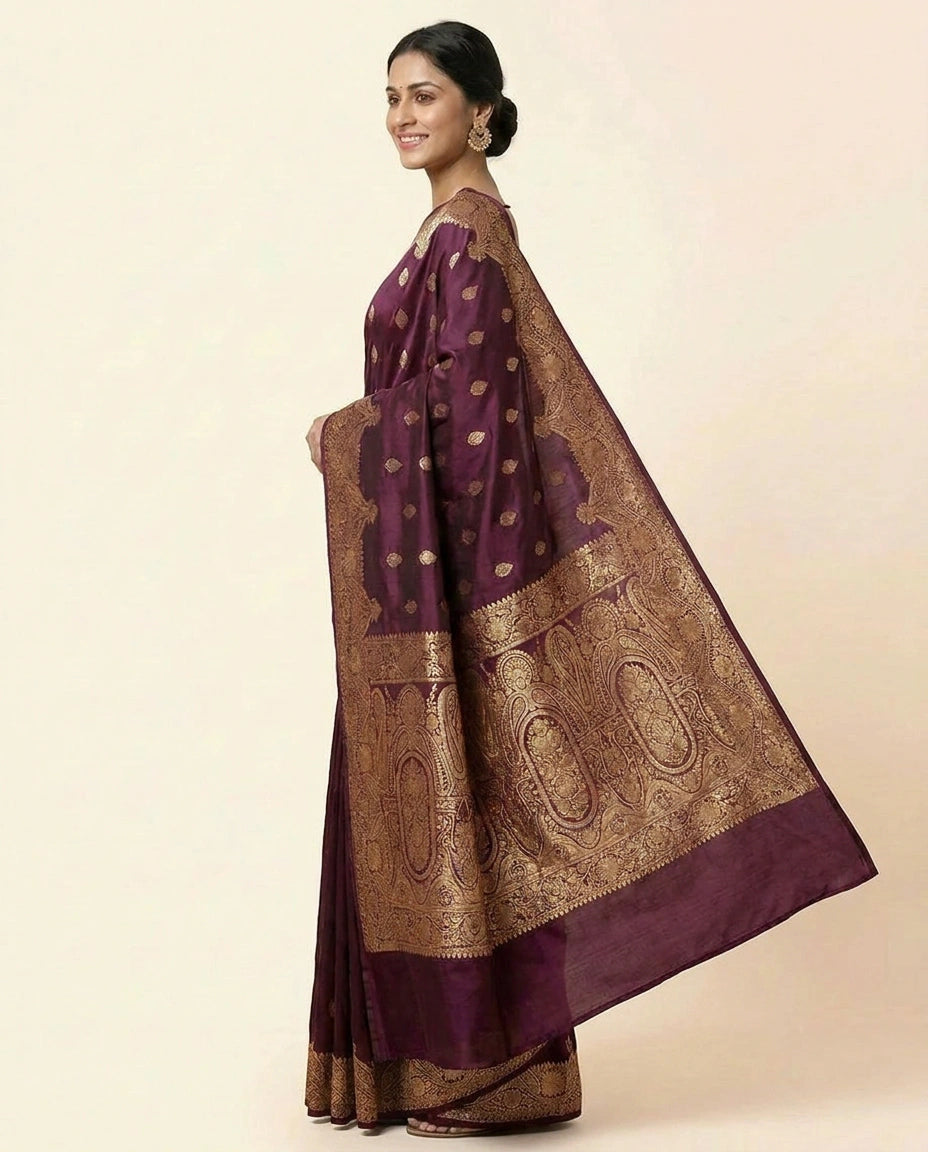 Heritage Katan Silk Banarasi Saree with Woven Zari Brocade view 3