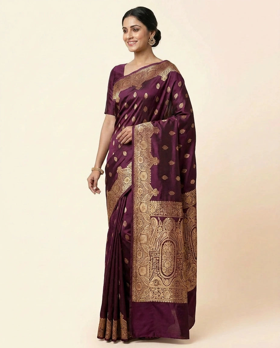 Navy Blue Heritage Katan Silk Banarasi Saree with Woven Zari Brocade