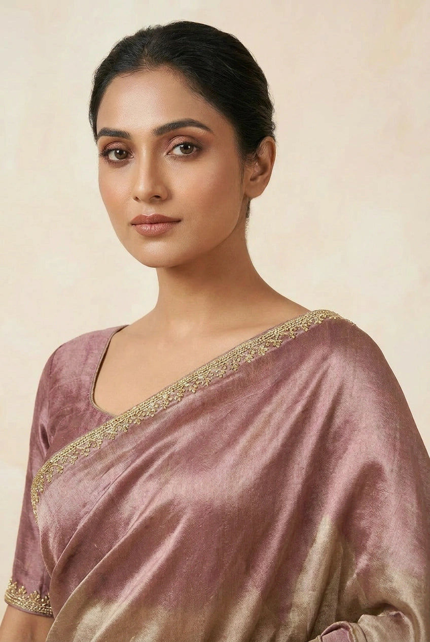 Chiku Tissue Silk Embroidered Saree for Wedding Occasions
