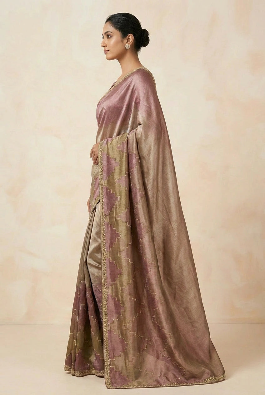 Chiku Tissue Silk Embroidered Saree for Wedding Occasions