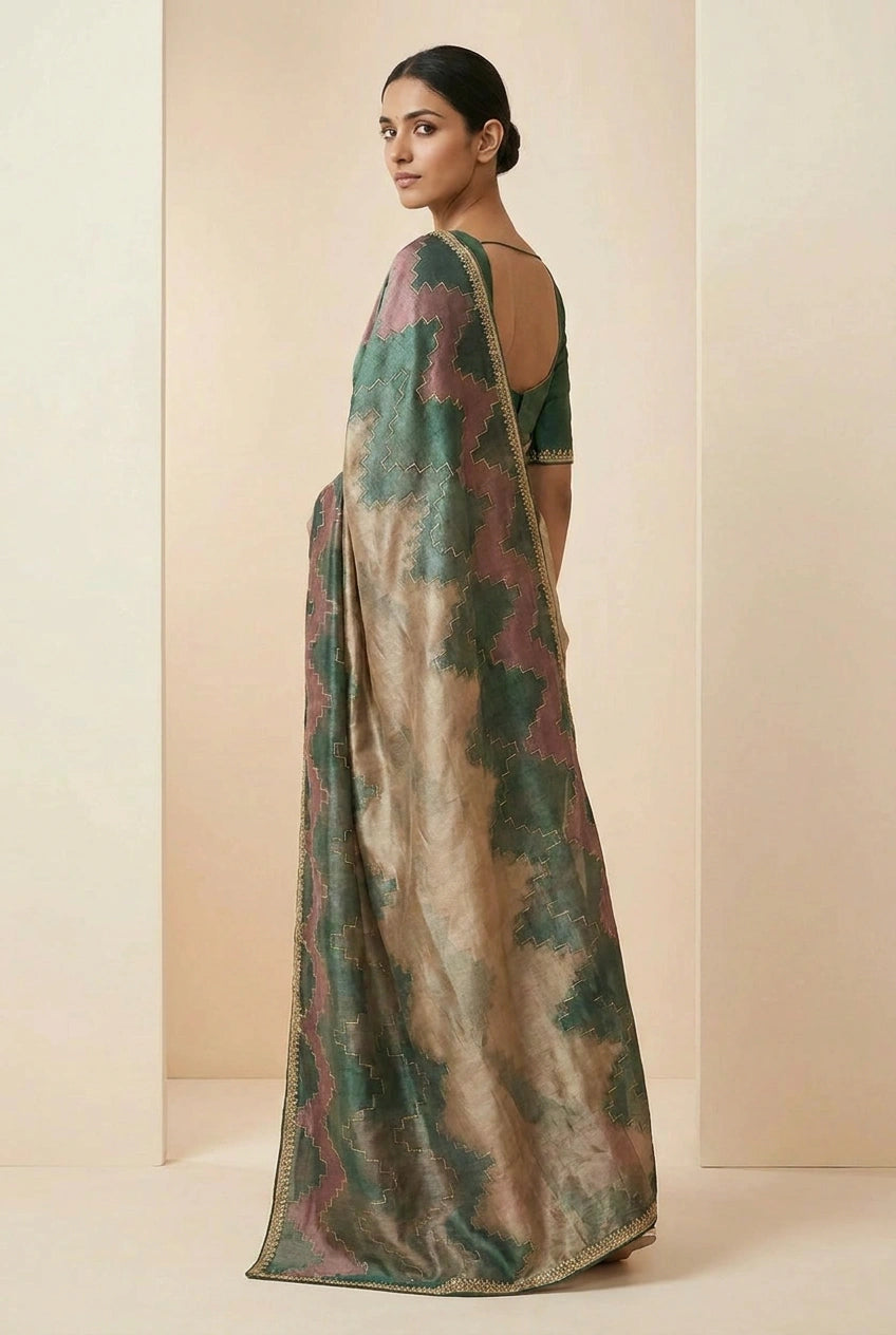 Chiku Tissue Silk Embroidered Saree for Wedding Occasions