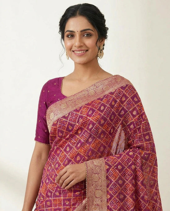 Magenta Khaddi Georgette Saree with Banarasi Zari